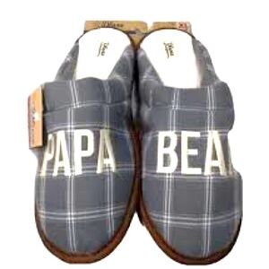 NWT Men's DLUXE by Dearfoams PAPA BEAR
Slippers - GRAY PLAID Memory Foam